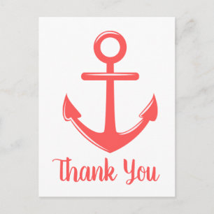 Nautical Thank You Anchor Pink Red Coral Wedding Postcard