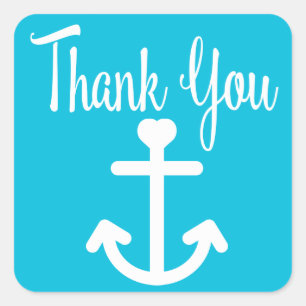 Nautical Thank You Anchor Turquoise Blue Sailor Square Sticker