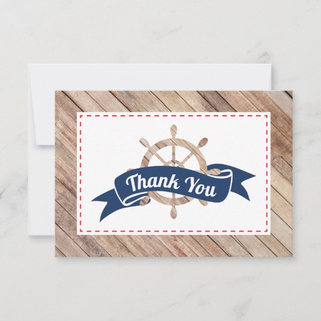 Nautical Thank You Card in Navy Blue and Red (Front)