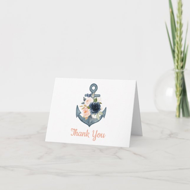 Nautical Thank You Card with Floral Anchor (Front)
