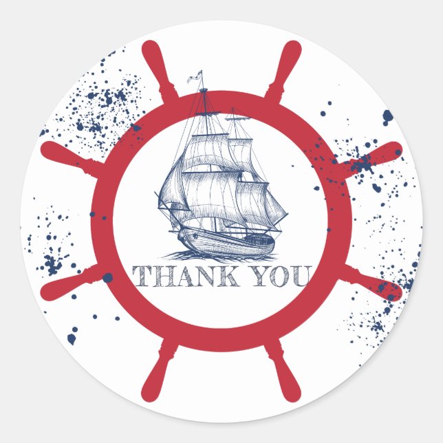 Nautical Thank you Favour Classic Round Sticker (Front)