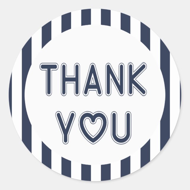 Nautical Thank You Navy Blue And White Stripes Classic Round Sticker (Front)