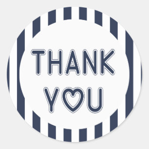 Nautical Thank You Navy Blue And White Stripes Classic Round Sticker