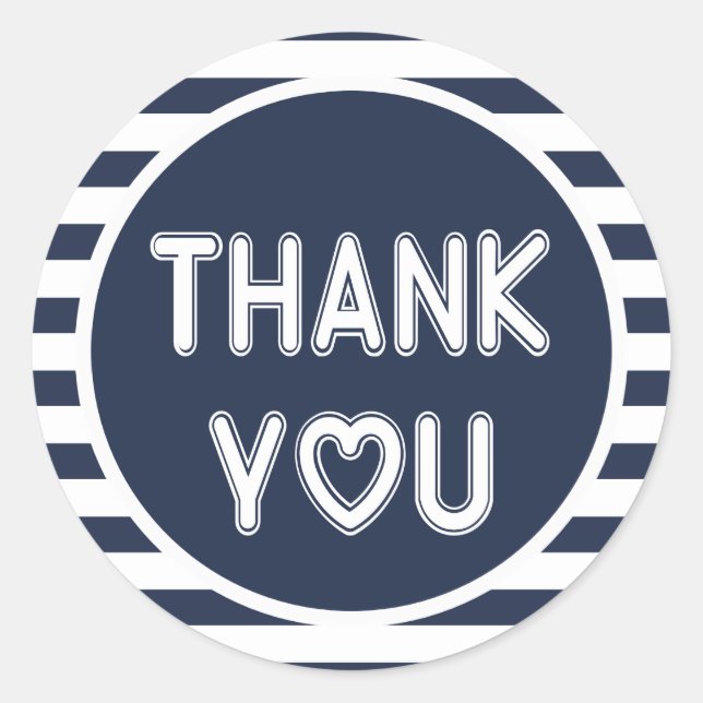 Nautical Thank You Navy Blue And White Stripes Classic Round Sticker (Front)