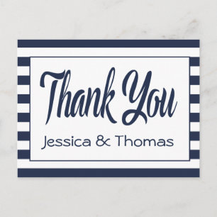 Nautical Thank You Navy Blue & White Stripes Postcard