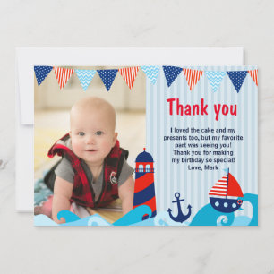 Nautical Thank You Note Boy Birthday Red Blue Card