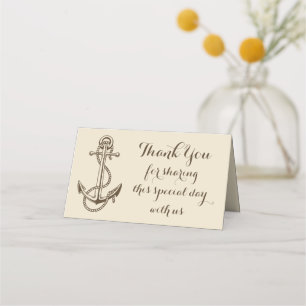 Nautical Thank You Ship Anchor Brown Wedding Love Place Card