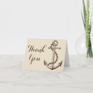Nautical Thank You Ship Anchor Tan Wedding / Party Card