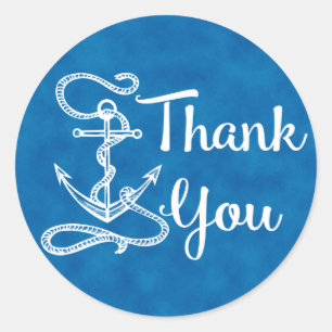 Nautical Thank You Ship Anchor Watercolor Blue Classic Round Sticker
