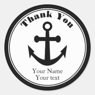 Nautical Thank You Stickers Black Anchor Name
