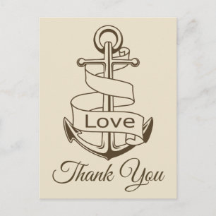 Nautical Thank You Tan Brown Ship Anchor Wedding Postcard