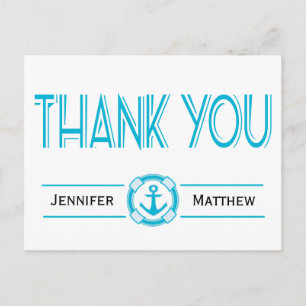 Nautical Thank You Turquoise Anchor Personalised Postcard