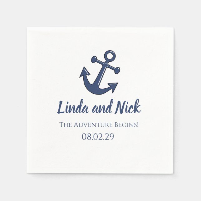Nautical The Adventure Begins Wedding Napkin (Front)