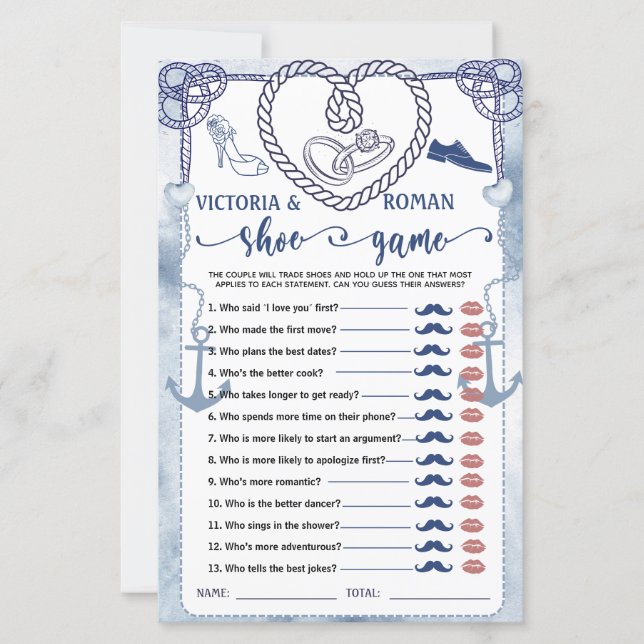 Nautical The Shoe Game Bridal Shower Wedding Card (Front)