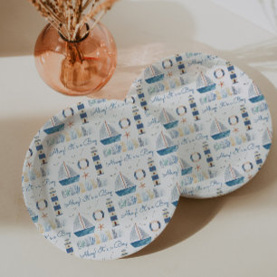 Nautical Theme Ahoy It's a Boy Baby Shower Paper Plate