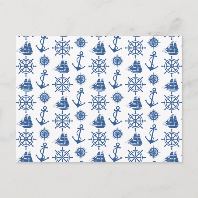 Nautical Theme Anchor Blue and White Postcard (Front)