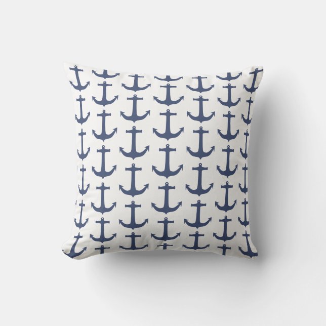 Nautical Theme Anchor Navy Pillow Cushion (Front)