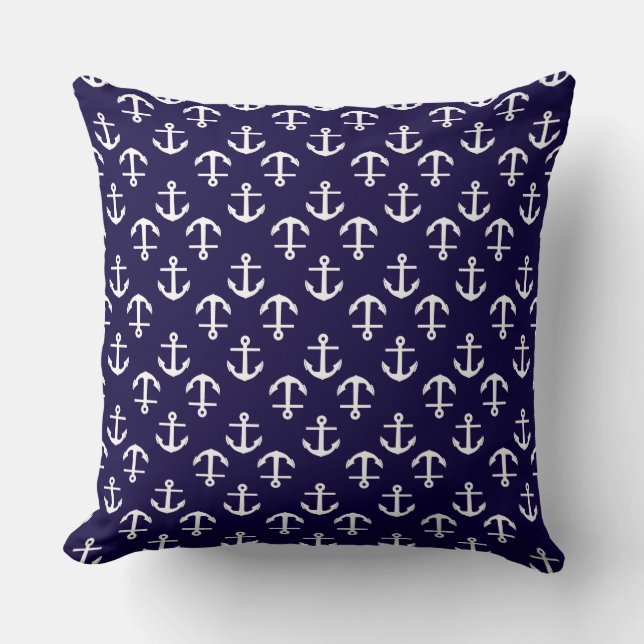 Nautical Theme Anchor Pattern Navy Blue Cushion (Front)