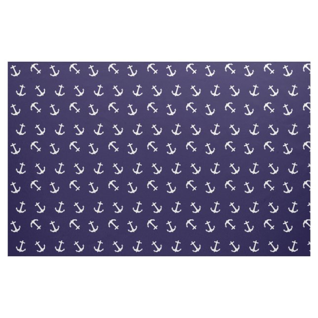 Nautical Theme Anchor Pattern on Navy Blue Fabric (Yard)
