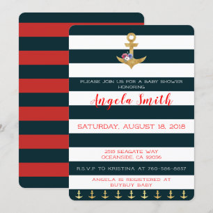 Nautical Theme Baby Shower Anchors Away Striped Invitation