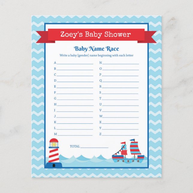 Nautical Theme Baby Shower Game (Front)