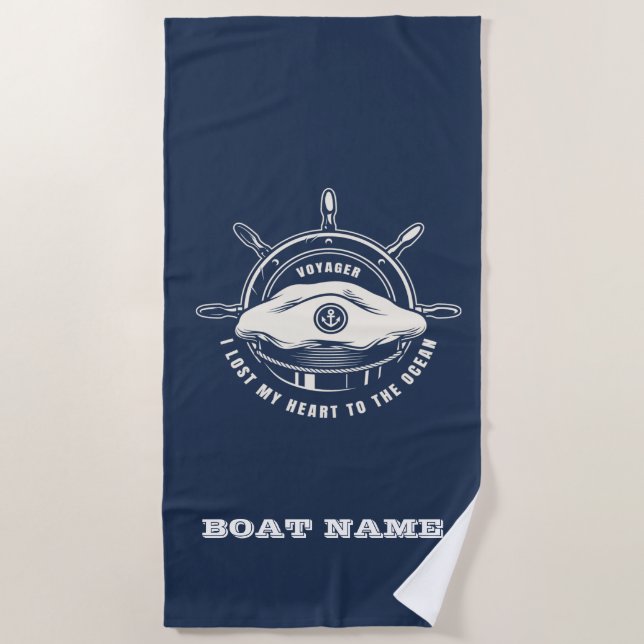 Nautical Theme Boat Name Navy Blue  Beach Towel (Front)