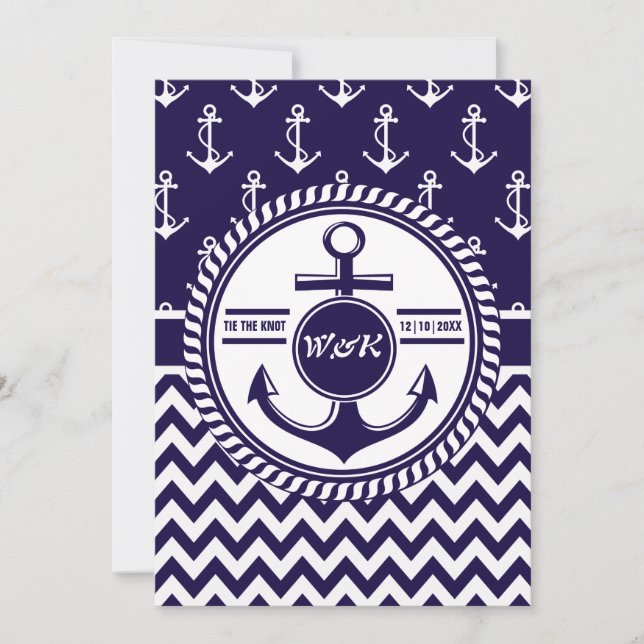 Nautical Theme Boat Wedding Anchor Chevron Invitation (Front)