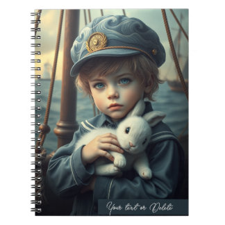 Nautical theme Boy holding his bunny toy custom Notebook