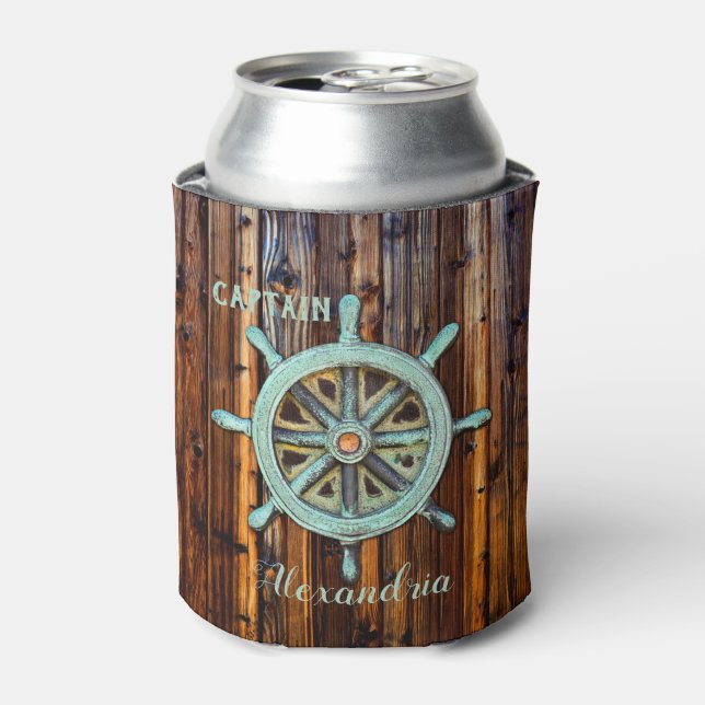 Nautical Theme Bronze Captains Wheel Can Cooler (Can Front)