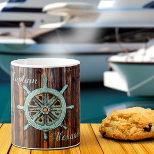 Nautical Theme Bronze Captains Wheel Coffee Mug