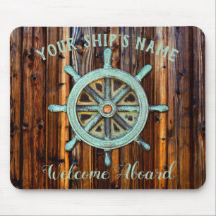 Nautical Theme Bronze Captains Wheel Mouse Pad