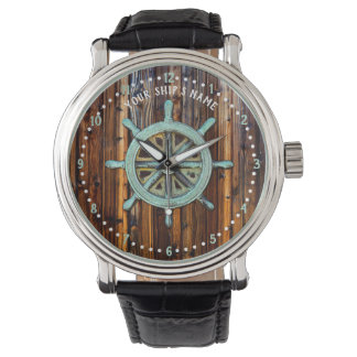 Nautical Theme Bronze Captains Wheel Watch
