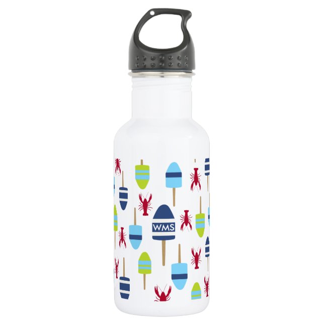 Nautical Theme Buoy and lobster monogrammed 532 Ml Water Bottle (Front)