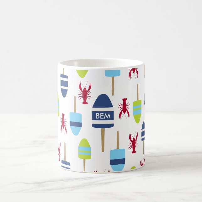 Nautical Theme Buoy and lobster monogrammed Coffee Mug (Center)