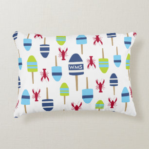 Nautical Theme Buoy and lobster monogrammed Decorative Cushion