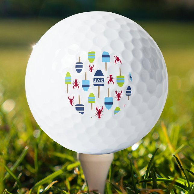 Nautical Theme Buoy and lobster monogrammed Golf Balls (Creator Uploaded)