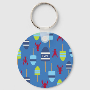 Nautical Theme Buoy and lobster monogrammed Key Ring