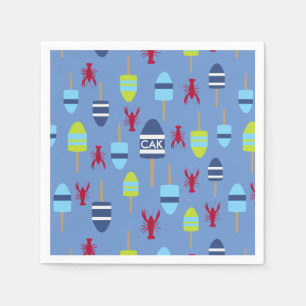 Nautical Theme Buoy and lobster monogrammed Napkin