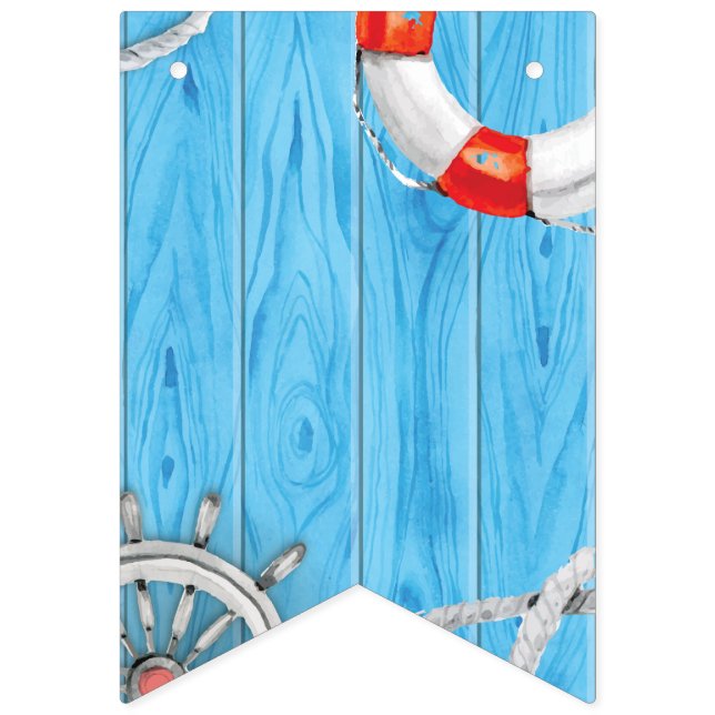 Nautical Theme. Buoy, Rope and Ship Wheel Bunting (First Flag)