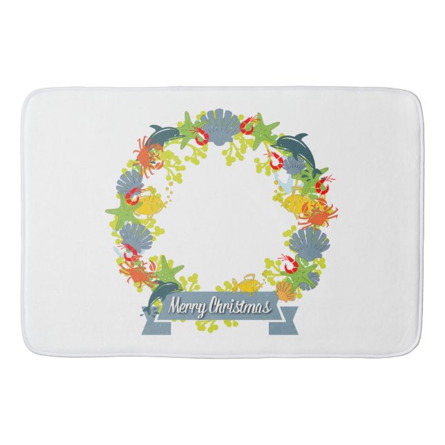 Nautical Theme Christmas Wreath Bathmat - Coastal (Front)