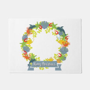 Nautical Theme Christmas Wreath Doormat - Coastal