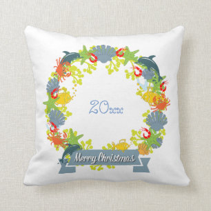 Nautical Theme Christmas Wreath Pillow - Coastal