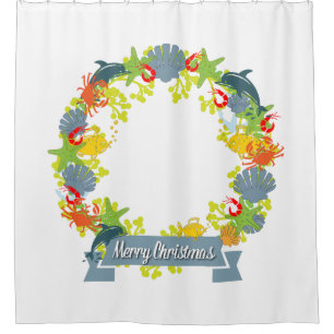 Nautical Theme Christmas Wreath Shower Curtain