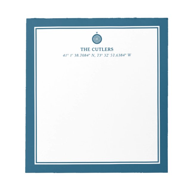 Nautical Theme Compass, Blue,  Personalised Notepad (Front)