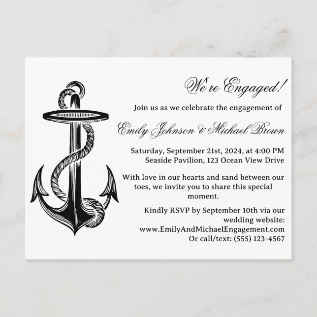 Nautical Theme Engagement Party Invitation Postcard (Front)
