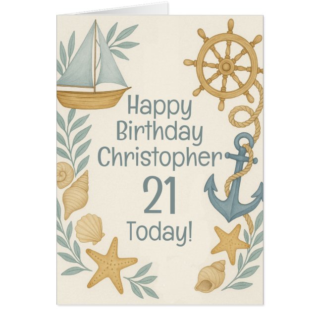 Nautical Theme Happy Birthday Card (Front)