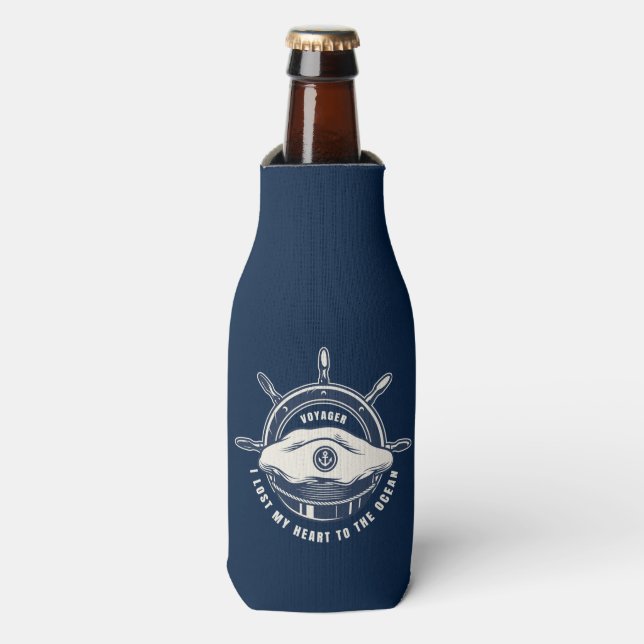 Nautical Theme Navy Blue Bottle Cooler (Bottle Front)