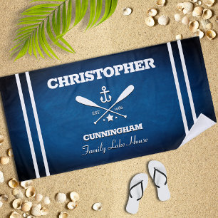 Nautical Theme Navy Blue Stripes Beach Towel