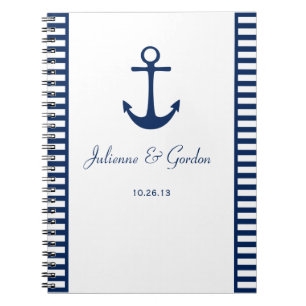 Nautical Theme Navy Blue White Stripes Guest Book