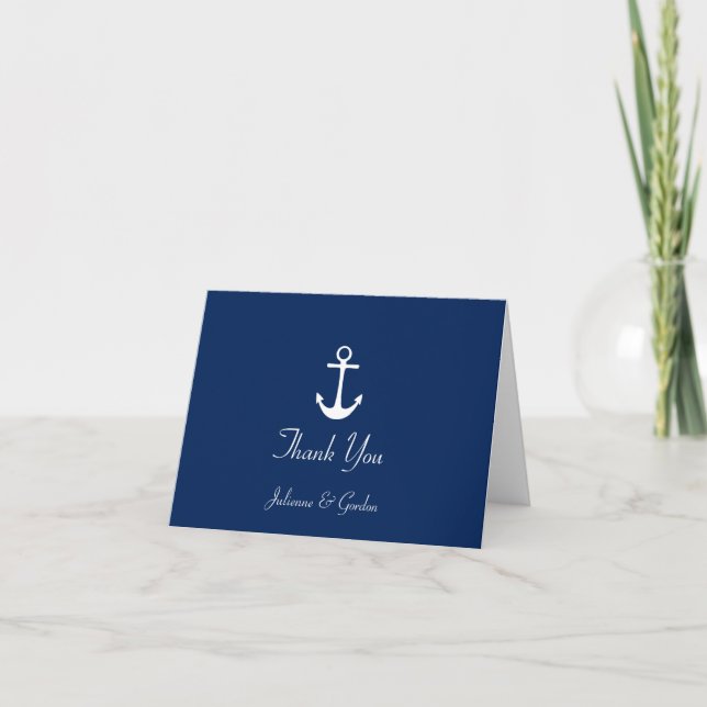 Nautical Theme Navy Blue White Stripes Thank You (Front)